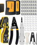 Heavy Duty Cat5e Cat6 Crimp Tool Set For RJ45 RJ11 RJ12 Wiring With Wire Cutter Stripper Pliers And Built In Tester Kit