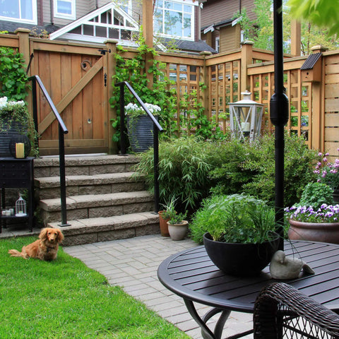 Garden gate with 13 Inch Self Closing Gate Spring Black Finish Durable Gate Hardware for Hands Full Doors and Outdoor Gates.