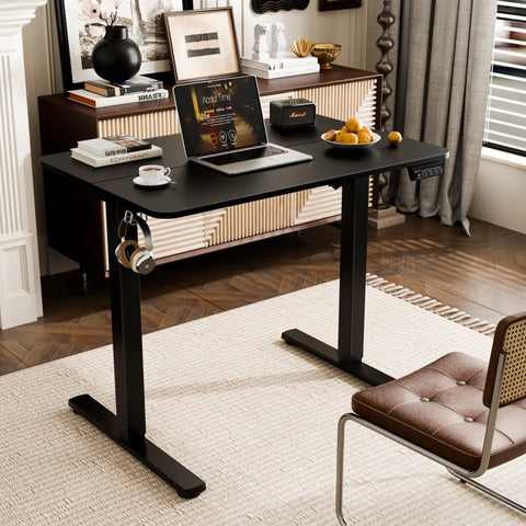 Ergo Small Standing Desk 35X24 Height Adjustable Sit Stand Home Office With Memory Buttons Spacious Black Work Surface in modern setup.