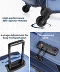 Carry On Luggage For Air Travel 20 Inch Softside Spinner Suitcase with 360° wheels and TSA-approved lock, blue color details