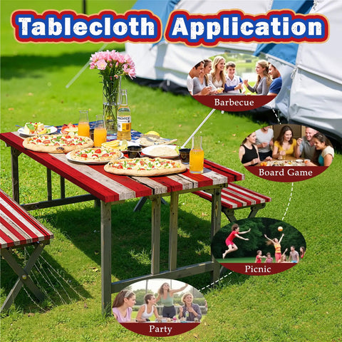 Picnic Table Cover With Bench Covers, American Flag Design, Waterproof And Windproof Fitted Tablecloth With Elastic Edges
