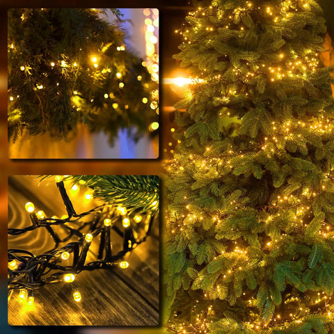 2 Pack Outdoor Solar String Lights 72 Ft With 200 LEDs, IP65 Waterproof, 8 Lighting Modes, Warm White For Xmas Tree Decor