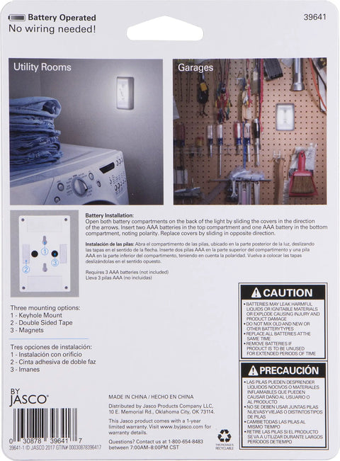 Back packaging of Wireless LED Light Switch Tap Light Battery Powered 100 Lumens Peel And Stick Portable Lighting