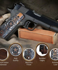 WWII M1911.45 ACP Wooden Grips Indian Rosewood Dalbergia Sissoo, Republic Of Texas Design on 1911 Pistol