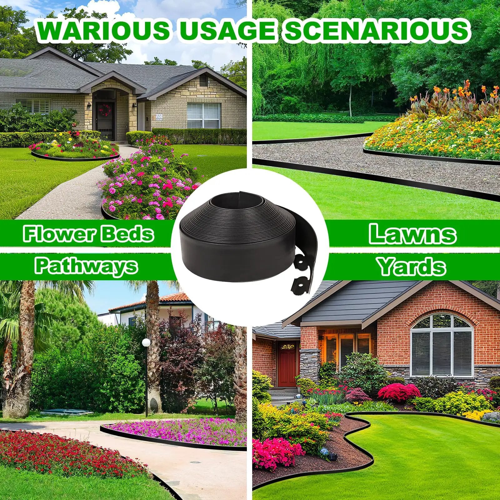 4 Inch Tall Garden Edging Kit, 66 Ft Border, 90 Spikes ✓
