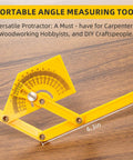 Adjustable Protractor Angle Finder Two Pack measures 0 to 180 degrees, portable yellow angle tool for woodworking and DIY tasks.