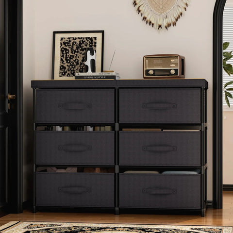 Top Tier Six Drawer Fabric Organizer Built Rock Solid With Heavy Duty Metal Frame And Polished Wood Top Shelf Keeping Bedroom Or Apartment Clutter Properly Stashed Slick Space Saving Home Essential