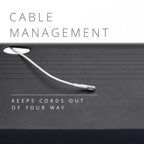 Cable management feature on Slick Under Desk Keyboard Tray With Smooth Roll Slide Out Drawer Plus No Sweat Height Adjustments.