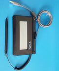 Premium USB Electronic Signature Capture Pad With Pressure Sensitive Tracking, black digital signing slab with pen and USB cable.