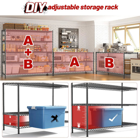 Beefy 5 Tier Wire Storage Shelves With 3200 Lb Capacity, 55.5 Inch Wide Metal Garage Shelving Unit With Adjustable Shelves For Garage, Pantry, Basement, Warehouse, Kitchen, Office Organization in kitchen and garage use