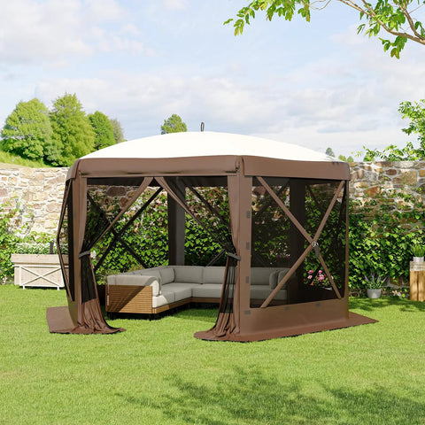 Hexagonal Pop Up Canopy Tent 13 By 13 Feet Six Sided Outdoor Shelter With One Push Setup Removable Canopy Top And Wind Cloths