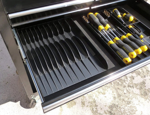 Compact Tool Sorter Pliers Organizer Tray For 11 Pliers Unclutter Your Toolbox Drawer Black Finish Keeps Tools Visible And Easy To Grab In Your Toolbox Chest Or Drawer in a tool chest drawer.