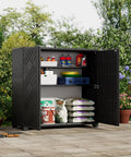 All Weather Indoor And Outdoor Storage Cabinet Waterproof Plastic Box Black 34 Inch By 15 Inch By 34 Inch With Two Shelves
