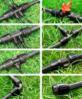 Half Inch Drip Irrigation Fittings Kit with barbed locking nuts for one half inch tubing, showcasing couplings, tees, valves on grass