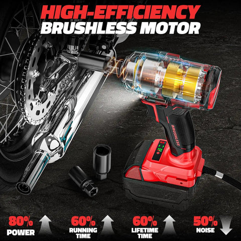 Cordless 3/8 Inch Impact Wrench With 250 Foot Pound Torque, Brushless Electric Power, shown in auto repair setting