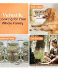 Collage showing food dehydrator uses for pet treats, preserving herbs, and on-the-go snacks