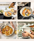 Detachable Handle Cookware Set With Stackable Pots And Pans, Nonstick Granite Titanium, Induction Ready, Oven And Broiler Safe To 500F, 11 Piece Kitchen Set For RV Camping, Beige used from stovetop to oven, table, and fridge