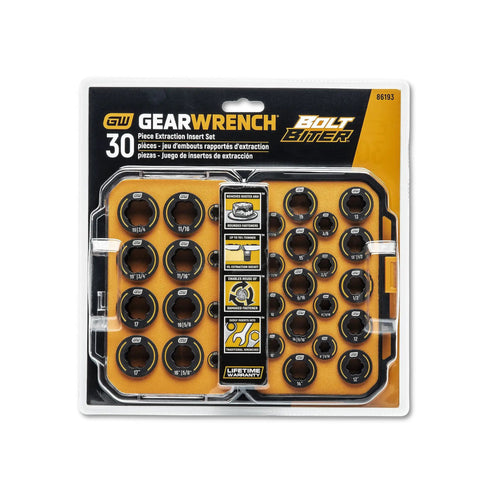 Bolt Biter Wrench Insert Set, 30-Piece SAE and Metric Kit for Damaged Fasteners in retail packaging