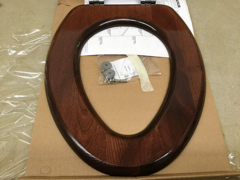 Solid Oak Elongated Toilet Seat with Cover and Polished Chrome Hinges for Vintage Bathrooms Classic Mahogany Finish