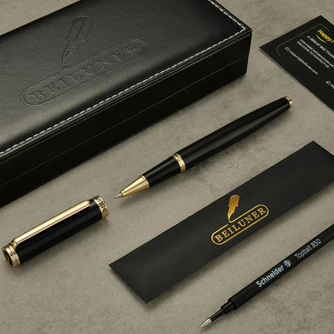Luxurious Rollerball Pen With 24K Gold Trim And Schneider Ink Refill Gift Set with leather box for men and women