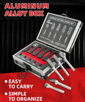 EZARC tungsten carbide burr set in aluminum storage box; five 1/4" shank double-cut rotary tool bits