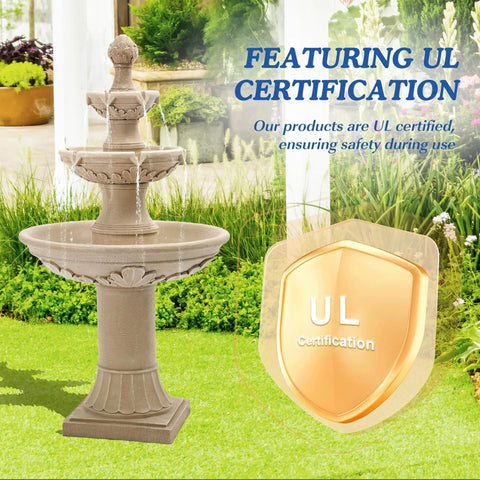 Three Tier Outdoor Water Fountain Cascade For Patio And Yard, Large Floor Standing Resin Bubbler With Pump, 48 Inch Tall Water Feature