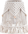 Macrame Lampshade For Table Lamps With Harp And Adapter, Spider Fitter Light Shade In Boho Style, open weave pattern with tassels