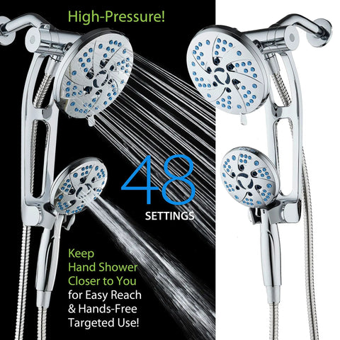 High Pressure Rainfall Shower System Featuring 48 Modes With 6 Inch Rain Head And Handheld 3 Way Combo Anti Clog Nozzles