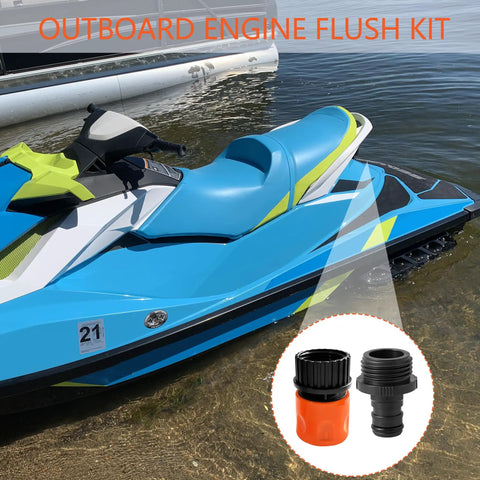 4 Piece Outboard Quick Connect Flush Adapter Kit for Jet Ski and PWC Water Hose Flush System for Kawasaki 4 Stroke Watercraft Marine Engines Replacement Parts, Easy Connect, Durable, Wide Compatibility with Most Personal Watercraft