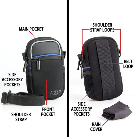 Weatherproof Compact Camera Case With Padded Interior And Accessory Pockets, Slim Digital Camera Pouch With Shoulder Strap