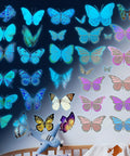 Luminous Butterfly Wall Stickers Set With 58 Pcs Phosphorescent Colorful Wall Art For Kids Room Girls Bedroom And Bathroom Decor DIY Craft Projects Ideas For Easy DIY Fun showing glowing butterflies over a crib.