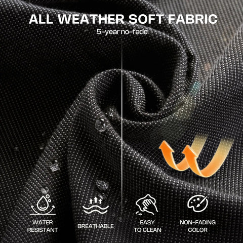 All-weather soft fabric of 5 Piece All Weather Patio Set With Wicker Chairs And Coffee Table High Back Swivel Rockers Modern Rattan Outdoor Conversation Set For Porch Balcony Garden Black, showing water resistance and breathability features.