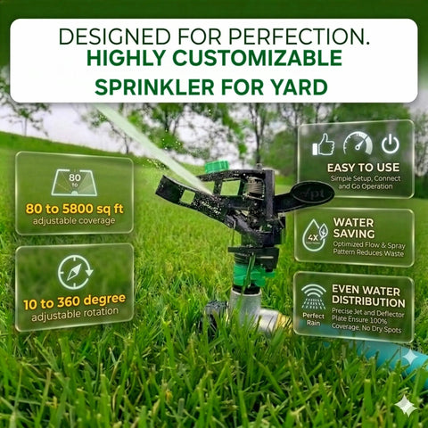Pulsating Impact Sprinklers For Yard, Lawn And Garden, Adjustable Spray Coverage From 80 To 5800 Sq Ft in action on grass