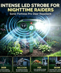 Solar Ultrasonic Deer Repellent Device With Motion Sensor Deterrent For Your Yard Protect Plants From Deer Rabbits Squirrels And Other Wildlife For Easy Install And Weather Resistant Outdoor Use, green solar stake in garden at night