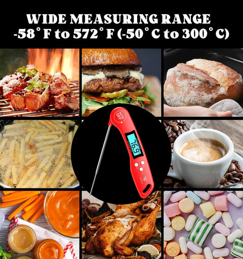 Instant Read Digital Meat Thermometer with Backlit Auto Rotating Display and 4.6 Inch Probe for Grilling, Baking and BBQ