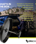 Travel Rotor Guard For Mountain Bikes Disc Rotor Protector with 2 covers and axle rods near vehicle and bike.