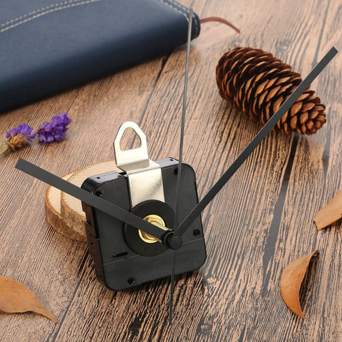 28 Mm Long Shaft Quartz Clock Movement Replacement Kit With Metal Hook For DIY Clock Repair Black Finish on wood surface