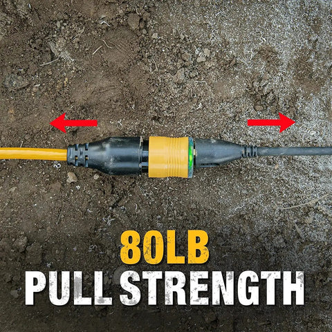 80lb pull strength lock on 25 Foot Lighted Extension Cord with Click To Lock End 10 3 SJTW Heavy Duty Outdoor Power Cable