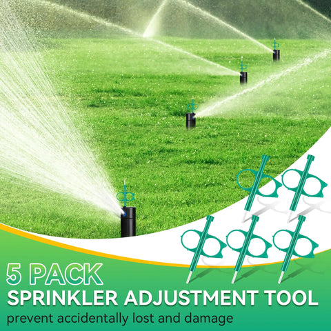 5 Piece Sprinkler Adjustment Tool Set For PGP Heads And Lawn Irrigation in use with green lawn and sprinklers