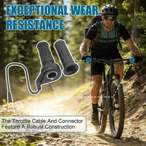 Full Twist Throttle Grip With Waterproof Connector For Ebikes And E Scooters 3 Pin Waterproof Connection Fits 12V To 72V Electric Bicycles Mountain Bikes And Scooters Anti Slip Rubber Grip For Smooth Acceleration And Safety