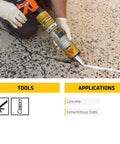 Heavy Duty Gray Polyurethane Self Leveling Crack Sealant used to fill concrete cracks with caulking gun on driveway.