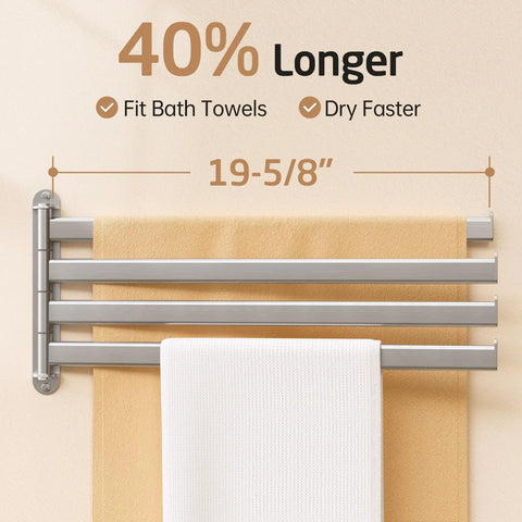Swivel Towel Rack For Bathroom Nineteen Point Five Inch Swing Out Four Arm Wall Mounted Towel Bar In Brushed 18 8 Stainless Steel