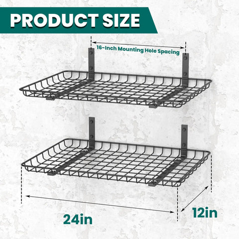 Garage Wall Shelves 12 By 24 Inch Heavy Duty Metal Wall Mounted Storage Shelf Set 2 Pack Black Rust Resistant Finish