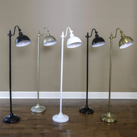 Sweet Matte Black Steel Pharmacy Floor Lamp Featuring Matching Metal Shade And Easy Rotary Switch Ideal For Brightening Up Your Living Room Office Or Cozy Reading Nook With Vintage Meets Modern Vibes amidst other colored lamps.