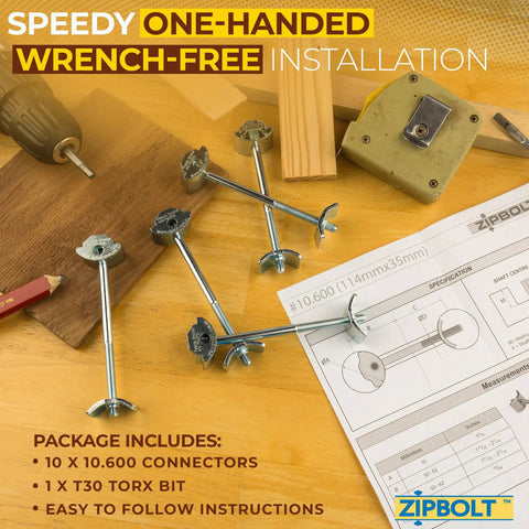 Heavy Duty Joint Connectors For Countertops And Butcher Blocks, Total Game Changer For Quick Wood Assembly, No Sweat One Hand Install With Included T30 Torx Bit, Knockout Strength Kitchen Worktop Binder, 10 Pack with connectors and installation tools.