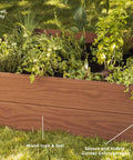 Wood Look Raised Garden Bed 48 Inch By 48 Inch Outdoor Planter For Vegetables Herbs Flowers And Succulents Durable Evotech Composite Material With Easy Five Minute Assembly No Tools Needed Brown, installed in a garden with plants