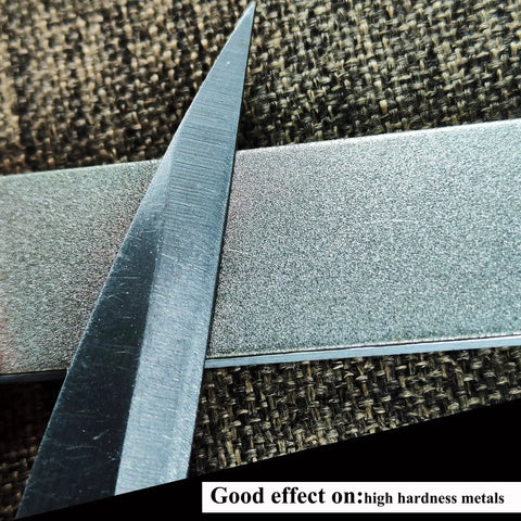 10 Piece Diamond Knife Sharpening Stone Kit With Aluminum Blank Plates For Pro RX008 Knife Sharpener, close-up of knife and stone
