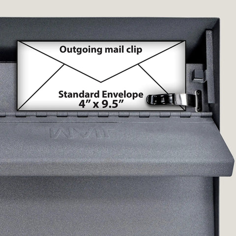 Locking Wall Mount Mailbox With Large Capacity Heavy Duty Electrogalvanized Steel Granite Finish Anti Pry Latch showing mail clip