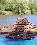 Rubber Band Powered Tugboat Model Kit 3D Wooden DIY Self Assembly Brainteaser With Mechanical Gears And Pendulum Motion For Curious Builders And Creative DIY Enthusiasts, wooden tugboat on water