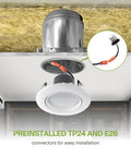 Gimbal Retrofit LED Can Lights 6 Inch Kit, 4000K Bright White, 15W 120V, installation details with TP24 and E26 connectors